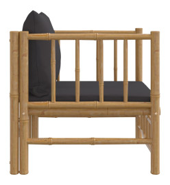 Canapé de jardin avec coussins gris foncé bambou