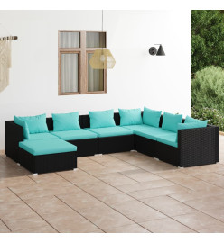 Salon de jardin 7 pcs avec coussins Résine tressée Noir