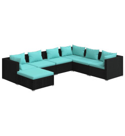 Salon de jardin 7 pcs avec coussins Résine tressée Noir