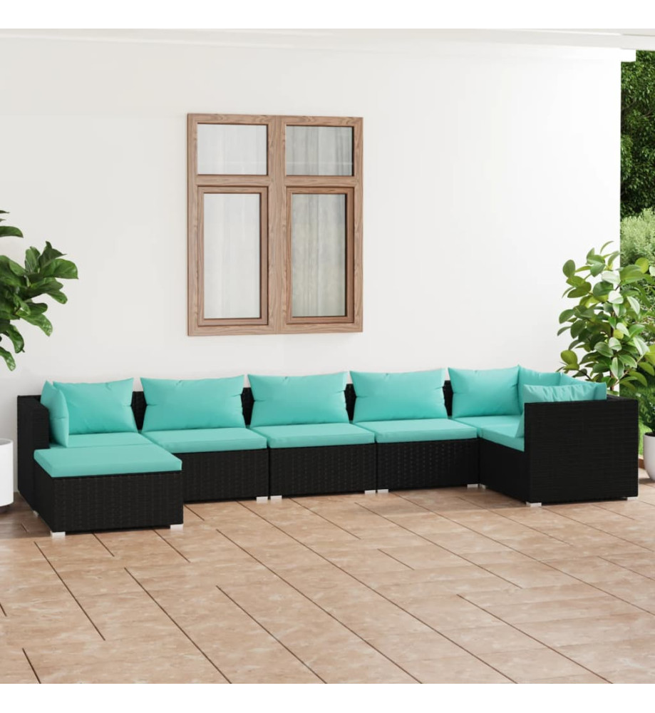 Salon de jardin 7 pcs avec coussins Résine tressée Noir Salon de jardin 7 pcs avec coussins Résine tressée Noir