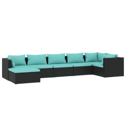 Salon de jardin 7 pcs avec coussins Résine tressée Noir