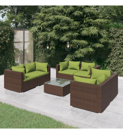 Salon de jardin 7 pcs avec coussins Résine tressée Marron