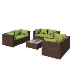 Salon de jardin 7 pcs avec coussins Résine tressée Marron