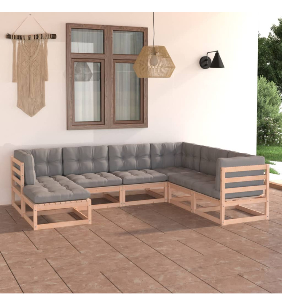 Salon de jardin 7 pcs avec coussins Bois de pin massif Salon de jardin 7 pcs avec coussins Bois de pin massif