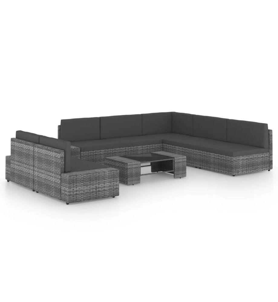 Salon de jardin 8 pcs avec coussins Gris Résine tressée Salon de jardin 8 pcs avec coussins Gris Résine tressée