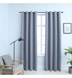 Rideaux occultants avec anneaux en métal 2 pcs Gris 140x225 cm