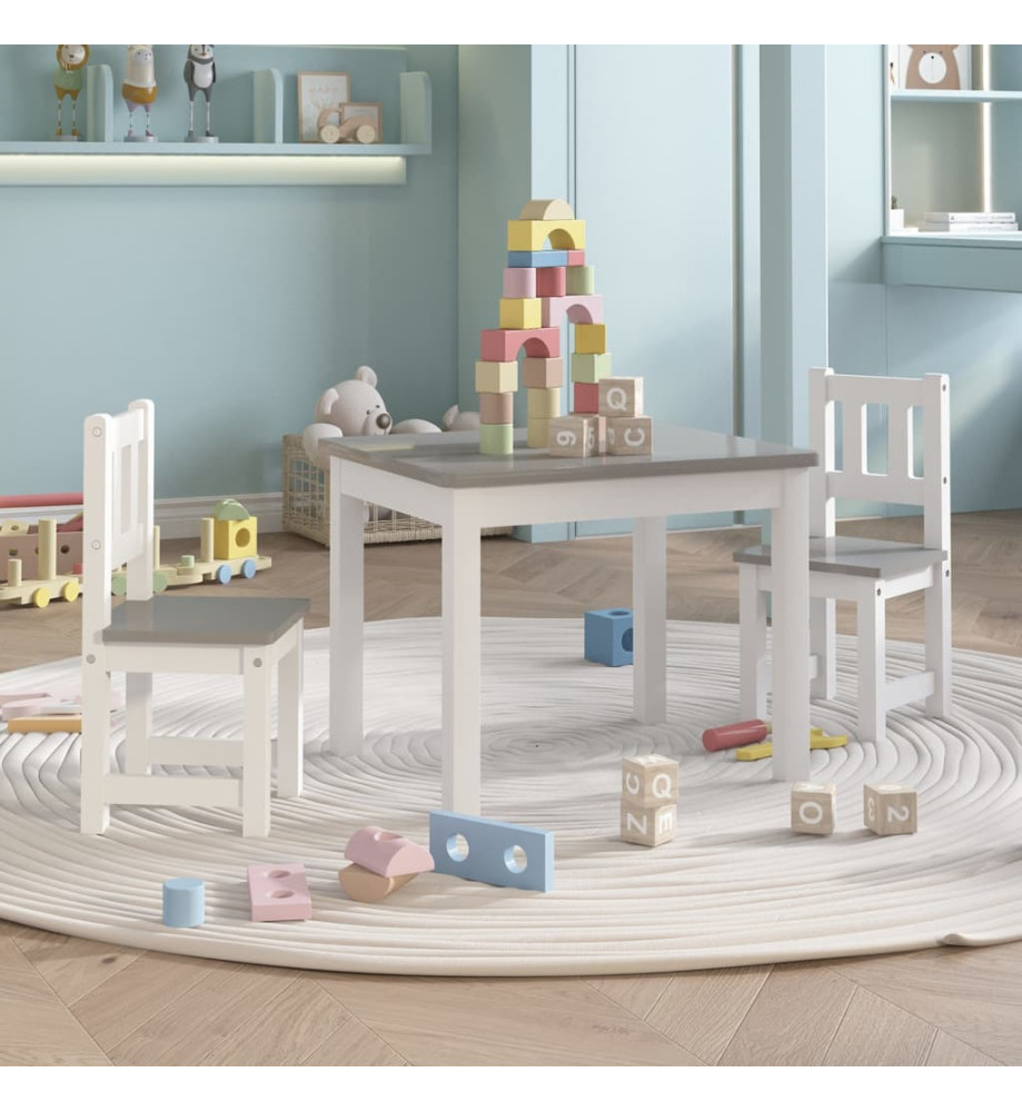 Ensemble de table et chaises enfants 3 pcs Blanc et gris MDF