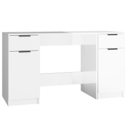 Bureau avec armoire latérale Blanc brillant Bois d'ingénierie