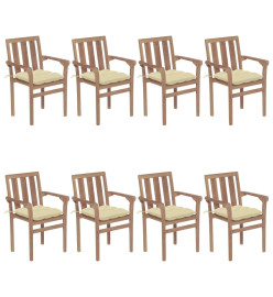 Chaises de jardin empilables avec coussins 8 pcs Teck solide