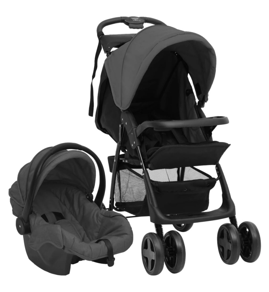 Poussette pour bébé 3-en-1 Gris foncé et noir Acier