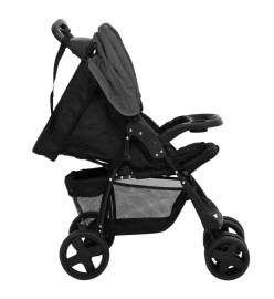 Poussette pour bébé 3-en-1 Gris foncé et noir Acier