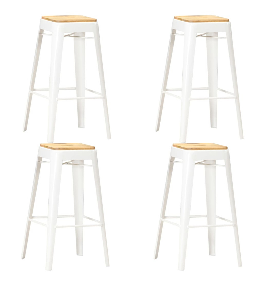 Tabourets de bar lot de 4 blanc bois de manguier massif