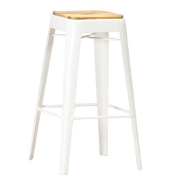 Tabourets de bar lot de 4 blanc bois de manguier massif