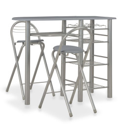 Ensemble de bar avec étagères 3 pcs Bois et acier Gris