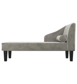 Chaise longue avec traversin gris clair velours