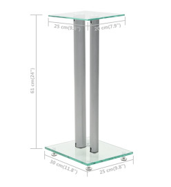 Support haut-parleur 2pc Verre trempé Design 2 colonnes Argenté