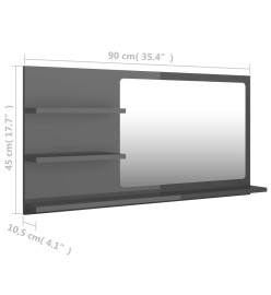 Miroir de salle de bain Gris brillant 90x10,5x45 cm Aggloméré