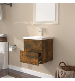 Meuble lavabo avec bassin intégré Chêne fumé Bois d'ingénierie