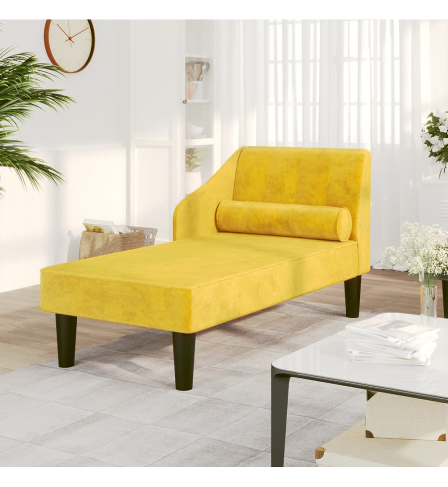 Chaise longue avec traversin jaune velours