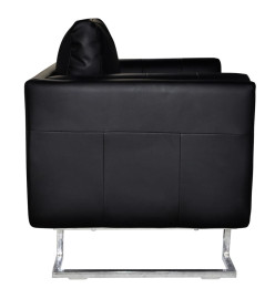 Fauteuil cube avec pieds chromés Noir Similicuir