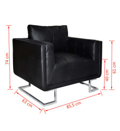 Fauteuil cube avec pieds chromés Noir Similicuir