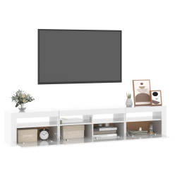 Meuble TV avec lumières LED Blanc brillant 210x35x40 cm