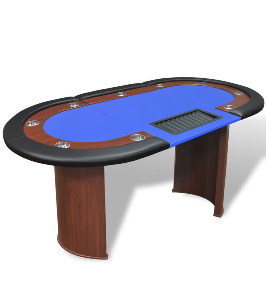 Table de poker pour 10 joueurs avec espace de croupier Bleu