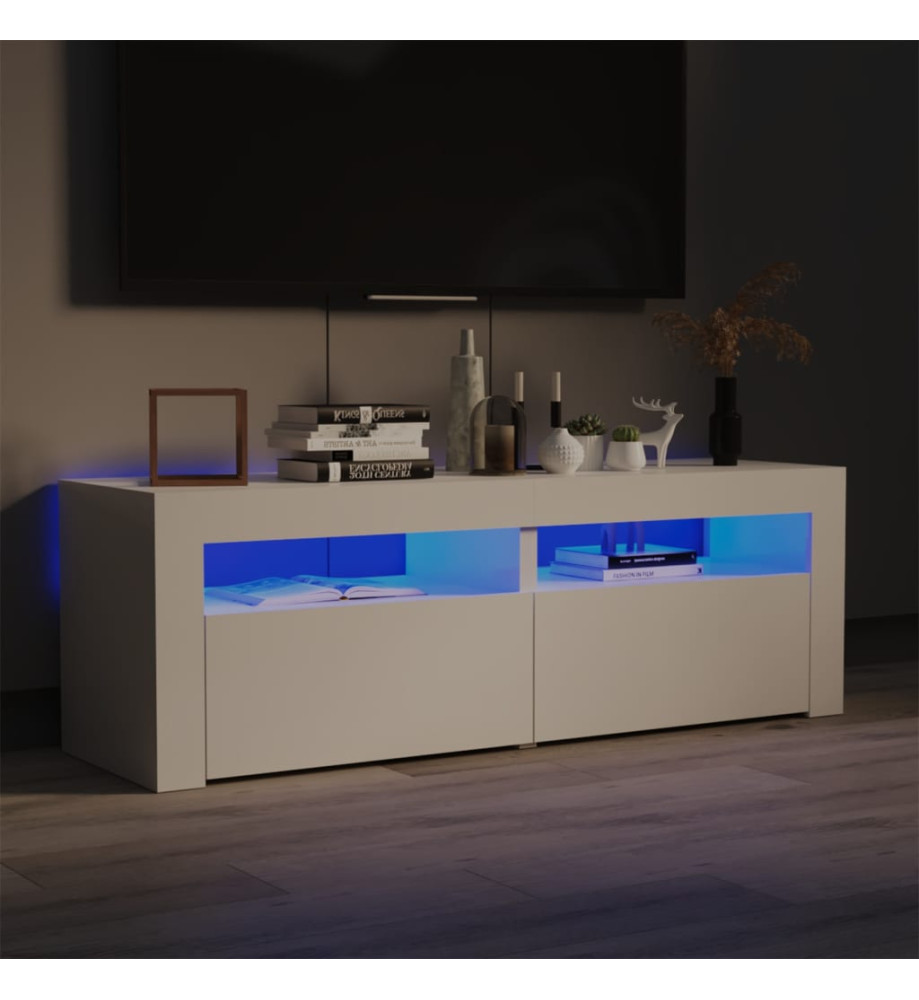 Meuble TV avec lumières LED blanc brillant 120x35x40 cm