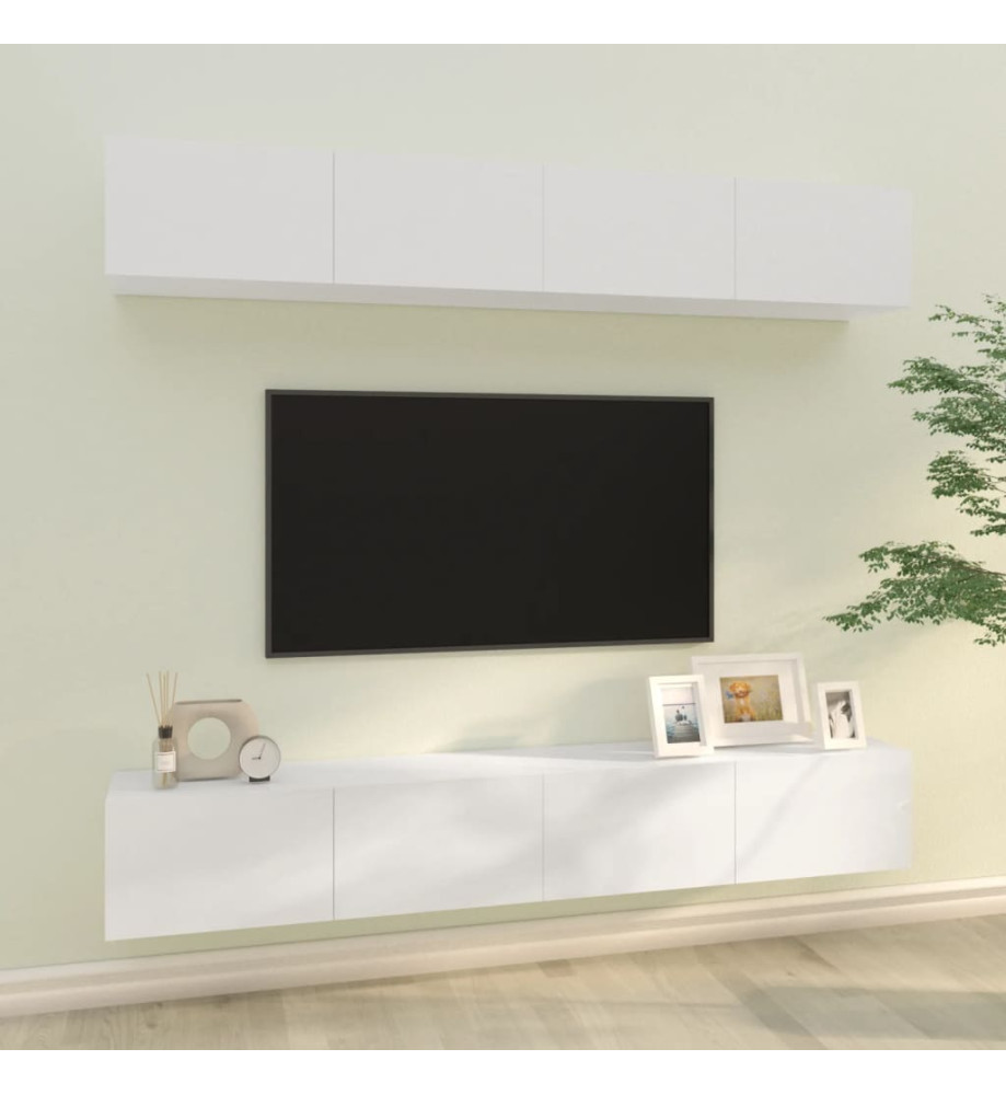 Meubles TV muraux 4 pcs Blanc brillant 100x30x30 cm