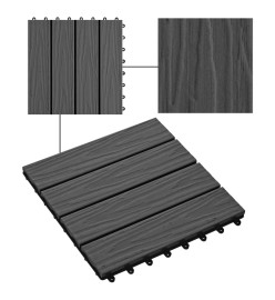 Carreau de terrasse en relief 11 pcs WPC 30x30 cm 1 m² Noir