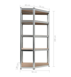 Étagère d'angle à 5 niveaux Argenté Acier et bois d'ingénierie