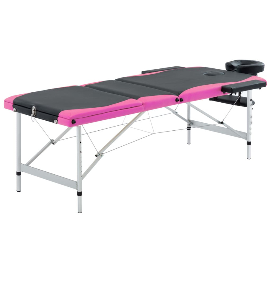 Table de massage pliable 3 zones Aluminium Noir et rose