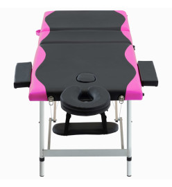 Table de massage pliable 3 zones Aluminium Noir et rose