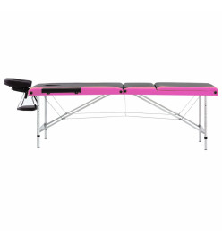 Table de massage pliable 3 zones Aluminium Noir et rose