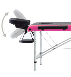 Table de massage pliable 3 zones Aluminium Noir et rose