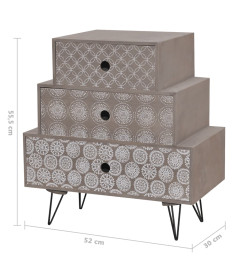 Table de chevet avec 3 tiroirs Gris et marron