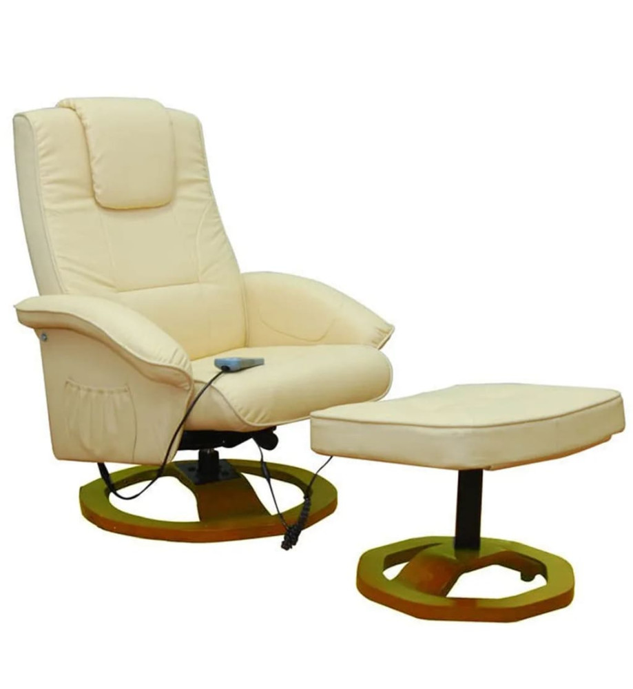 Fauteuil de massage avec repose-pied Crème Similicuir