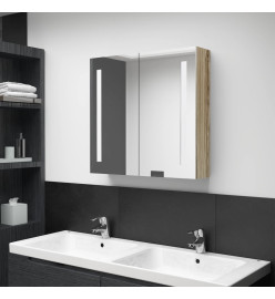 Armoire de salle de bain à miroir LED Chêne 62x14x60 cm