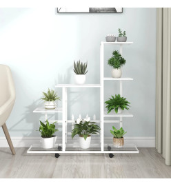 Support pour plantes sur roues 94,5x25x92,5 cm Blanc Métal