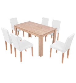 Table et chaises 7 pcs Cuir synthétique Chêne Couleur crème