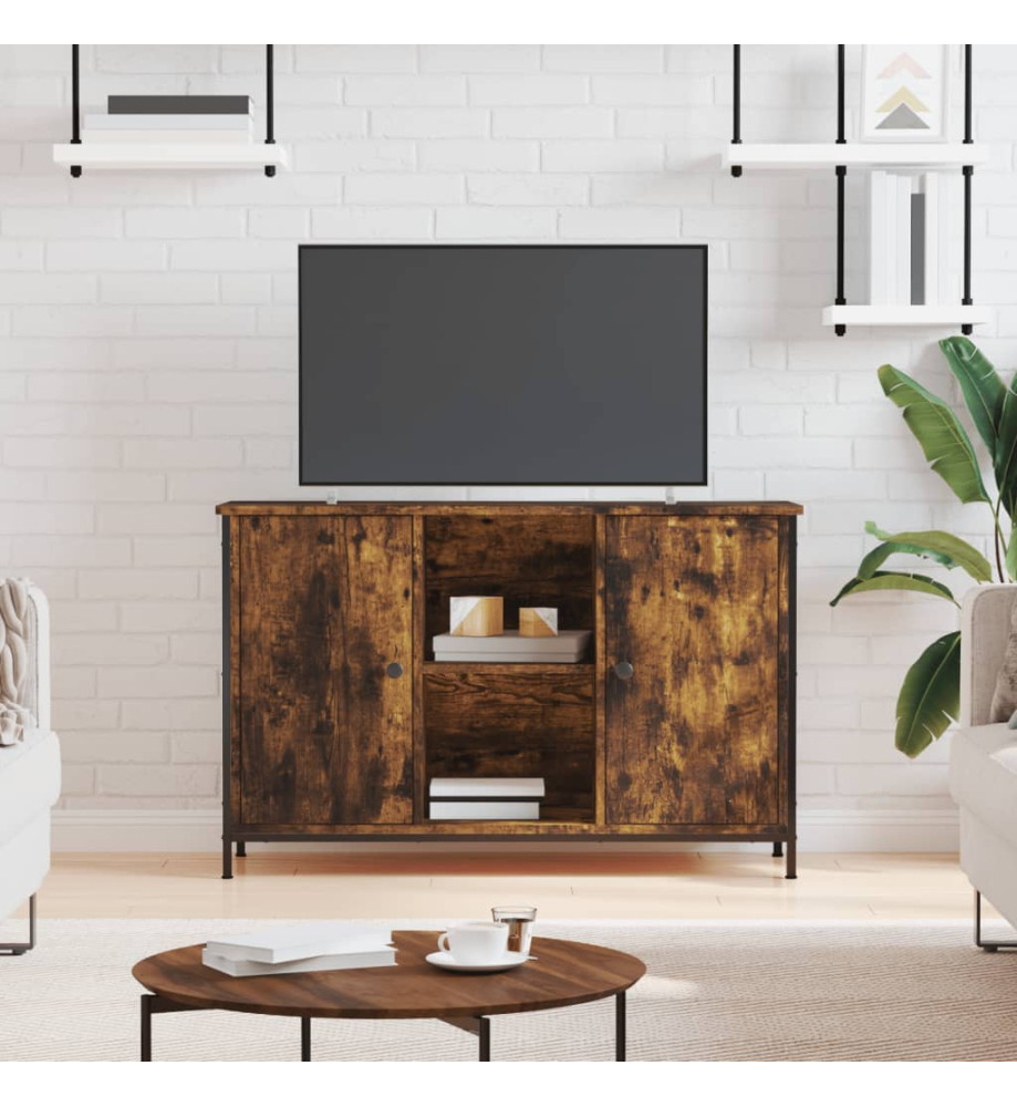 Meuble TV chêne fumé 100x35x65 cm bois d'ingénierie