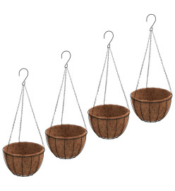 Jardinières suspendues 4 pcs avec doublure coco Noir Ø 30x52 cm