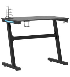 Bureau de jeu à LED avec pieds en forme de Z Noir 90x60x75 cm