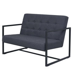 Sofa à 2 places avec accoudoirs acier et tissu gris foncé