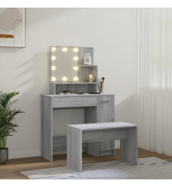 Ensemble de coiffeuse avec LED Sonoma gris Bois d'ingénierie