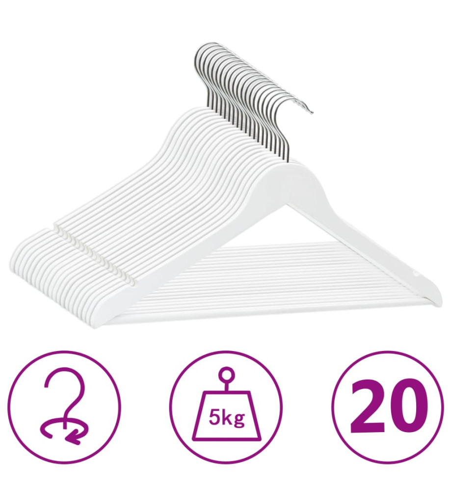 Cintres antidérapants 20 pcs Blanc Bois dur