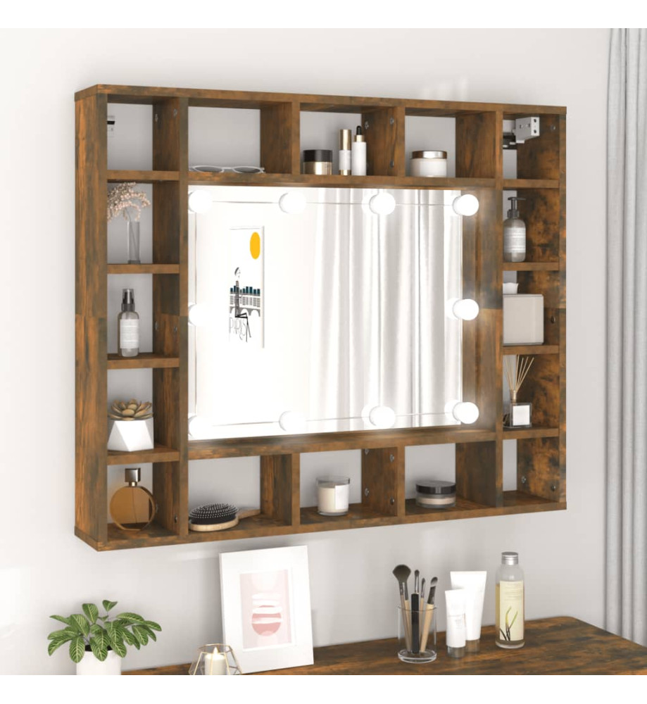 Armoire à miroir avec LED Chêne fumé 91x15x76,5 cm