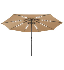 Parasol d'extérieur avec LED et mât en métal 400 cm Taupe