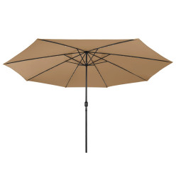 Parasol d'extérieur avec LED et mât en métal 400 cm Taupe