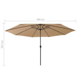 Parasol d'extérieur avec LED et mât en métal 400 cm Taupe